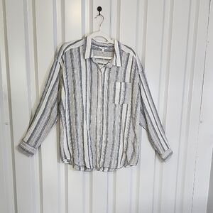 Splendid Blue and White Striped Button Down Linen Cotton Shirt Size Medium NWT